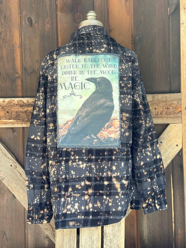 Raven Magic Art Flannel- Distressed Midnight Black